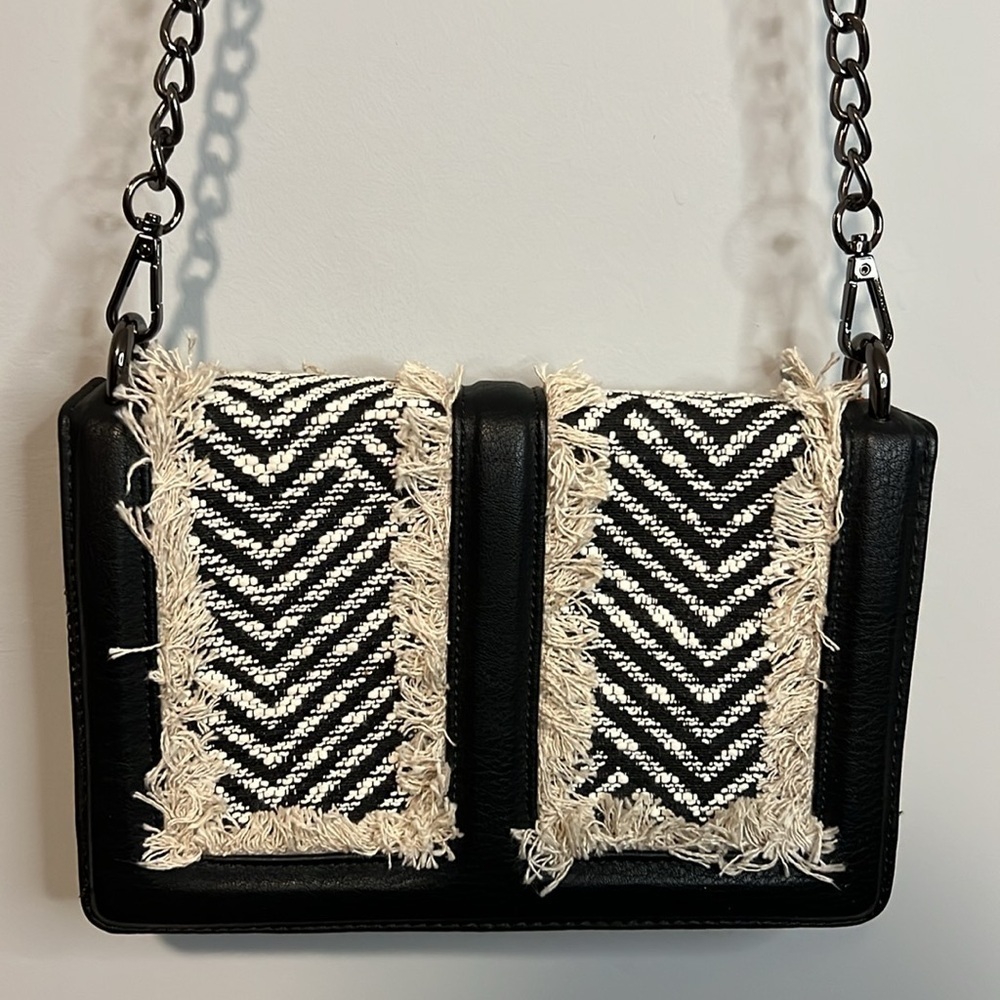 Violet Ray Boho Black & Cream Fringe Handbag NWT New